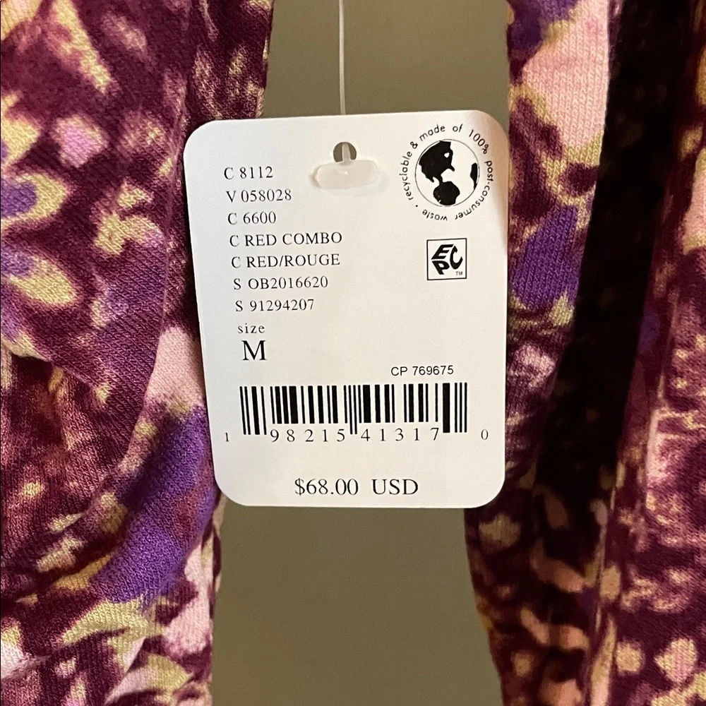 Free People Purple Floral Blouse with Black Lace